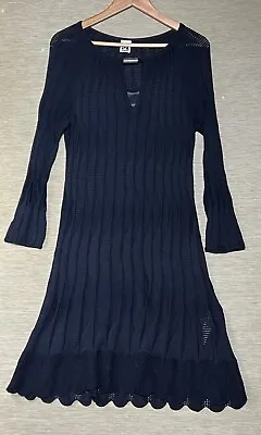 M Missoni Knitted Dress Black  UK 16 A Line Wool Blend Long Sleeved Knee Length • £39.88