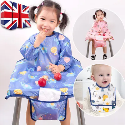Baby Kids Bibs Long Sleeve Weaning Feeding Apron Coverall Highchair Xmas Y • £4.75