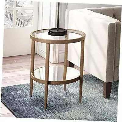  Modern Round Side Table With Glass Top In Antique Brass • $130.36