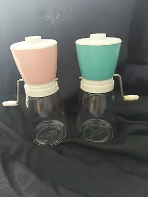 2 Vintage Federal Houseware Nut Grinder In Aqua & Pink With Original Lid • $22