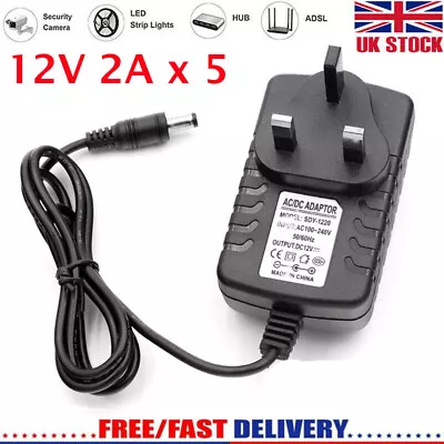 AC/DC 12V 2A X 5 POWER SUPPLY ADAPTER MAINS LED STRIP TRANSFORMER CHARGER • £16.50