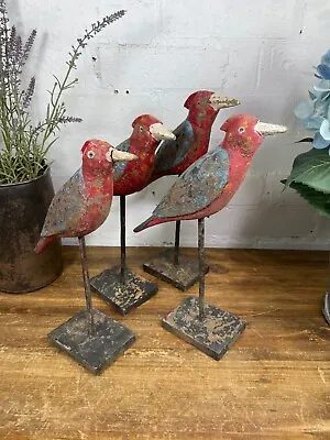 Vintage Hand Carved Painted Indian Wooden Bird Sculpture On Stand • £22