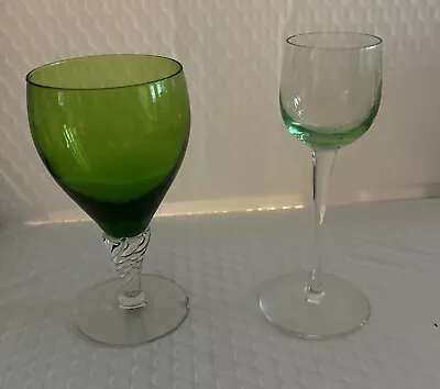 Vintage Lot Of 2 Green Glass Mini Martini Shot Glasses • $9