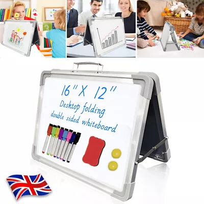 Magnetic Whiteboard A3 Size Stand Pen Magnet Eraser Double Sided Memo Foldable • £16.80