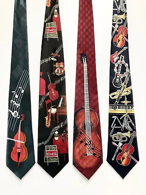 Lot Of 4 Musicians Neckties Guitar Viola Trumpet Clarinet Piano Sax Jazz Coca  • $13.99