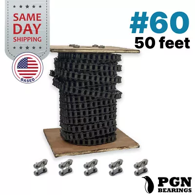 #60 Roller Chain X 50 Feet + 5 Connecting Links + Same Day Expedited Shipping • $209