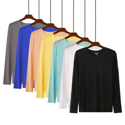 Men Thermal Underwear Shirt Tops Ice-Silk Seamless Long T-Shirt Nightwear G ❉ • $9.63