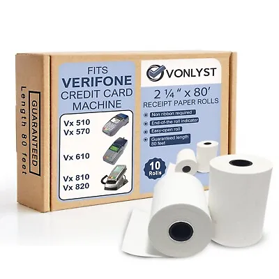 Receipt Paper Roll 2 1/4 X 80 10 Rolls - Verifone Vx510 Vx570 Vx610 Vx810 Vx820 • $17.20