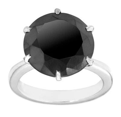 $326.45 • Buy HUGE 14ct Certified Black Diamond Solitaire Ring In Prongs, 925 Silver !