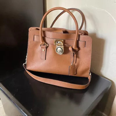 Michael Kors Hamilton Brown Large Satchel Handbag With Lock And Key Chain Strap • $15