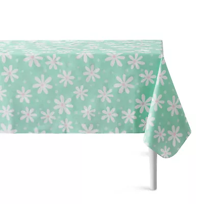 Spring Floral White Daisy Flowers Mint Vinyl Tablecloth 3 Sizes Available  • $10