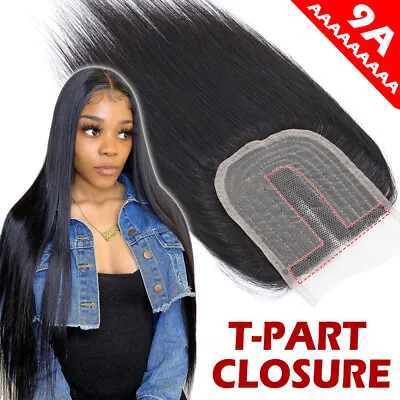 T Part 4*4 Lace Closure100% Virgin Human Hair Extensions Black Straight Wavy USA • $37.90