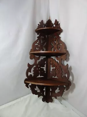 Vintage Wood Corner Wall Shelf 3 Tier Very Ornate 27   Tall • $49.95