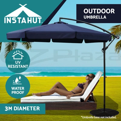 $120.95 • Buy Instahut Outdoor Umbrella 3m Umbrellas Cantilever Stand Sun Beach Garden Patio