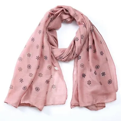 Women Light Weight  Snowflake Print Scarf Ladies Large Size Hijab Shawl Snood • £3.99