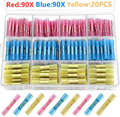 100/200PCS Electrical Wire Connectors Insulated Heat Shrink Butt Crimp Terminals • £12.99