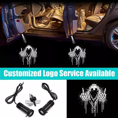 2x LED Car Door White Middle Finger Skull Logo Welcome Projector Shadow Lights • $18.04