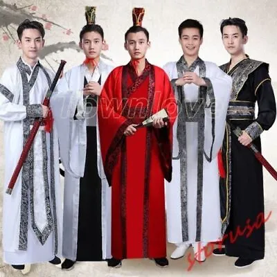 Mens Chinese Traditional Retro Robe Hanfu Scholar Costume Photography Clothing • $41.15