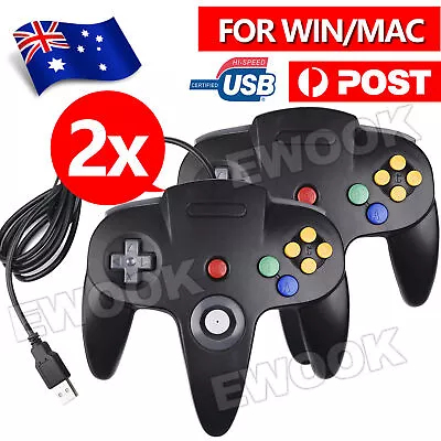 2X New For NINTENDO 64 N64 GAMES CLASSIC GAMEPAD CONTROLLERS FOR USB TO PC/ MAC • $29.95