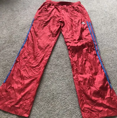 Adidas  Silky  Wet Look Glanz Nylon Shiny Pants Red 29 W  Cal Surf • £21