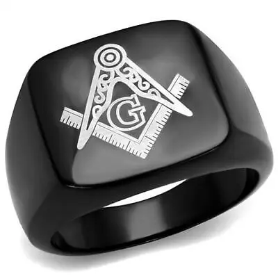 £19.95 • Buy Mens Black Masonic Ring Stainless Steel Signet Pinky