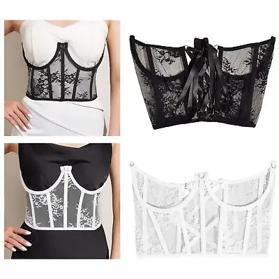 Lace Corset Belt Waist Corset Top Girdle Push Up Boned Bustier Tie Back • £11.21