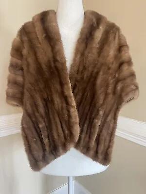 Vintage Mink Shawl Real Fur Stole 1950’s Handmade Silk Lining Pockets Genuine • $99