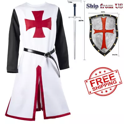 Knight Tunic Medieval Renaissance Templar Knights Surcoat Tabard Costume Outfit • $22.99