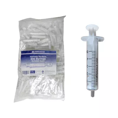 Livingstone Syringe 5ml Luer Slip Tip 2-Piece No Rubber Gasket Latex Free 150/Pk • $16.67