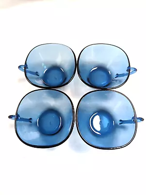 Cobalt Blue Vereco FRANCE Tea Cups Glass X4 • $40