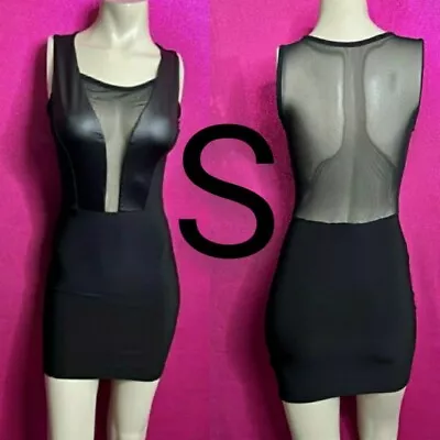🆕Sexy Black Mesh Detail Club Mini Dress  Size S • $19.75