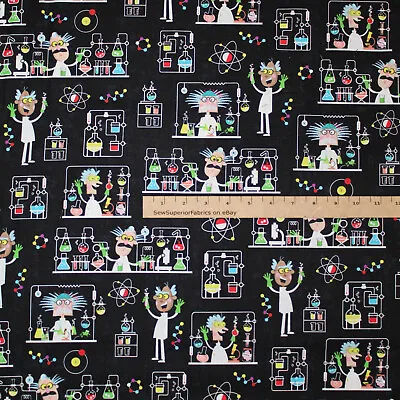 STEM Squad MAD Scientist Chemistry Science Cotton Fabric 1/2 Yard  #DC9714-BLACK • $3.70