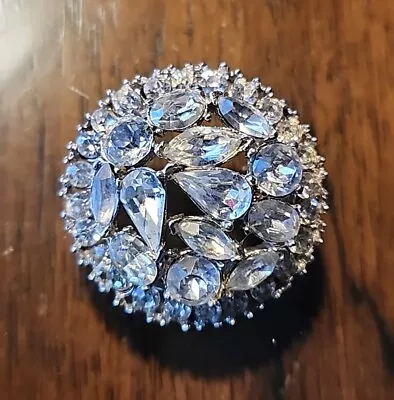 Vintage Estate Rhinestones Domed  Silver Tone 1  Brooch Pin Unsigned  • $18