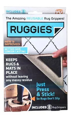 Ruggies Reusable Rug Grippers 8 Pack Stopper Pad Washable Carpet Floor Mat Black • $9.99