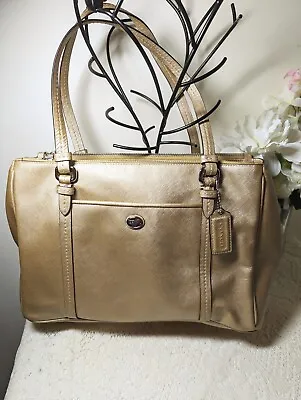 EUC COACH Peyton Shoulder Bag Carryall Gold Leather  Compartment  Large F25669 • $29.95