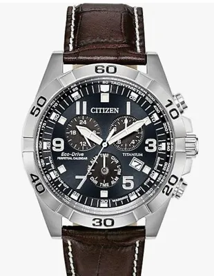 Citizen Eco-Drive Brycen Chronograph Mens Watch Super Titanium With Leather NWT • $215