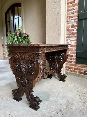 Antique French Console Sofa Table Louis XIV Style Carved Walnut W Lyre Scroll • $4850