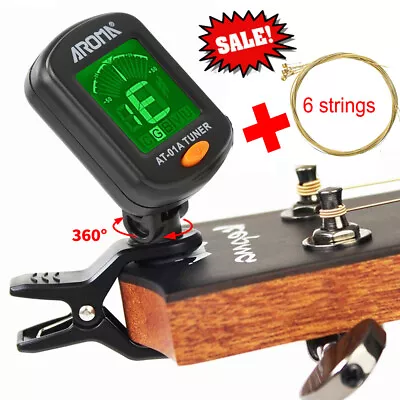 $5.89 • Buy Digital Chromatic LCD Clip-On Electric Tuner / 6pcs Steel Strings For Guitar US