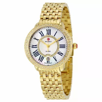 New Michele Serein Diamond Yellow Gold Plated Ladies Watch MWW21B000031 • $1600.84