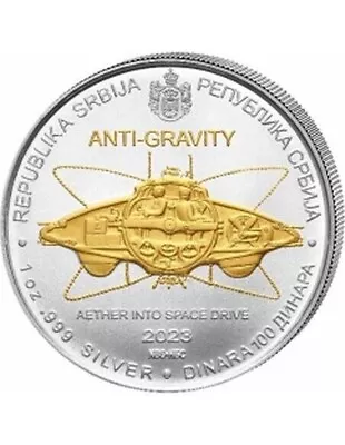 2023 Serbia Tesla Antigravity Gold Gilt 1 Oz Silver Coin - 1000 Mintage • $97.75