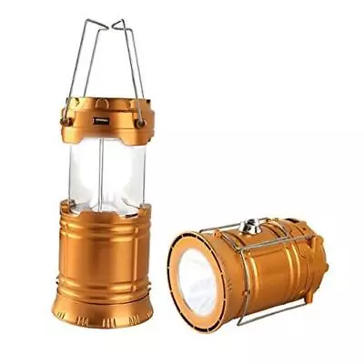 LED Camping Lantern Solar And Rechargeable Lantern Flashlight Collapsible Gold • $16.42