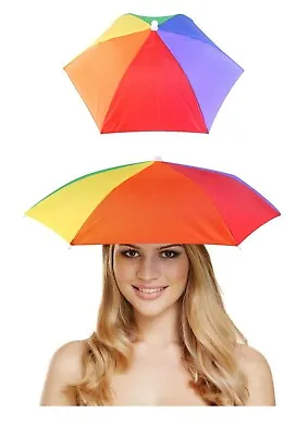 Rainbow Umbrella Sun Hat Novelty Pride Fishing Camping Festivals Fancy Dress • £3.99