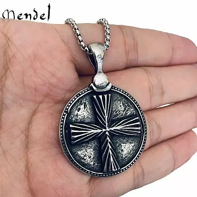 MENDEL Mens Stainless Steel Catholic Christian Cross Pendant Necklace For Men • $11.99