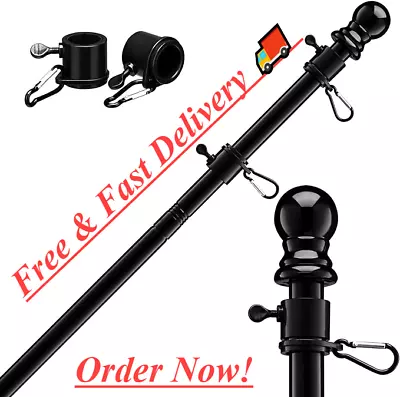 Flag Pole Kit For Outside House 6ft Stainless Steel Black Flagpole Wall Mount... • $15.31