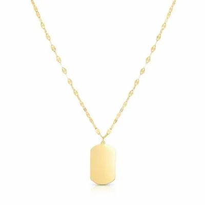 $117.24 • Buy 18  Polished Dog Tag With Mirror Necklace Real 14K Yellow Gold 2.2gr