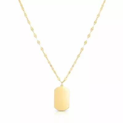 $117.24 • Buy 18  Polished Dog Tag With Mirror Necklace Real 14K Yellow Gold 2.2gr