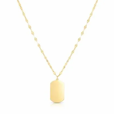 18  Polished Dog Tag With Mirror Necklace Real 14K Yellow Gold 2.2gr • $128.97