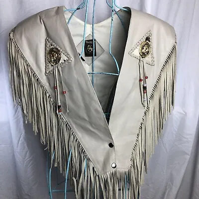 Vintage Chasser Leather Fringe Poncho Vest Wrap Western Style Greyish *SEE PICS • $95