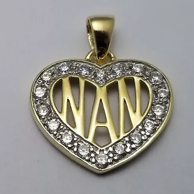 Solid Sterling Silver Gold Plated NAN Love Heart Pendant 925 - 2.1g • £17.99