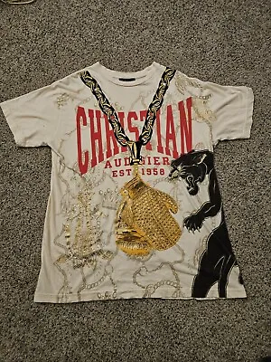 Christian Audigier Shirt Y2K Extra Large Beige All Over Print Panther Crown  • £28.94